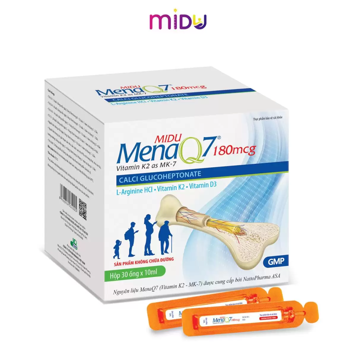 Midu Mena Q7 180mcg (30 ống) - Thực Phẩm Phát Triển Chiều Cao Và Bổ Sung Canxi Cho Mọi Lứa Tuổi