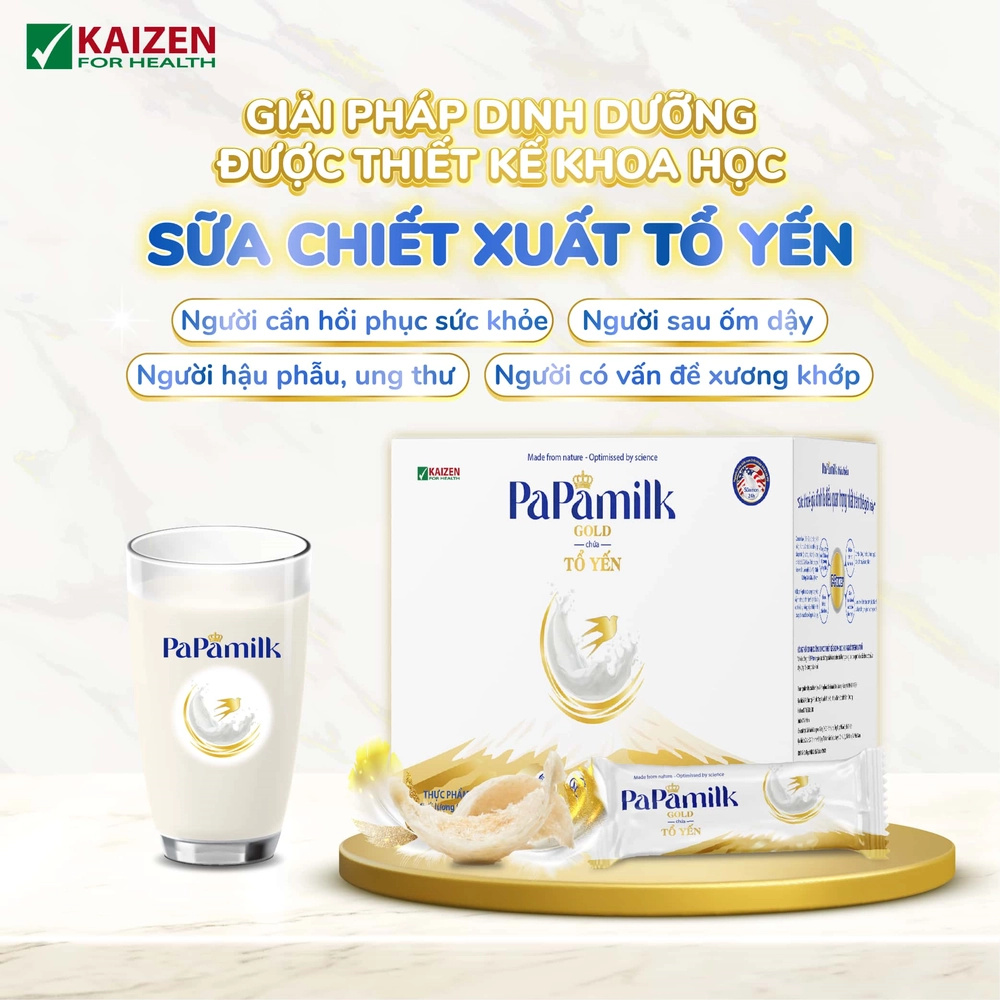 Sữa dinh dưỡng PaPamilk Gold chứa Tổ Yến + sữa non (3 in 1) - sữa hỗ trợ loãng xương và giúp hồi phục – Hộp 24 gói x 32gr