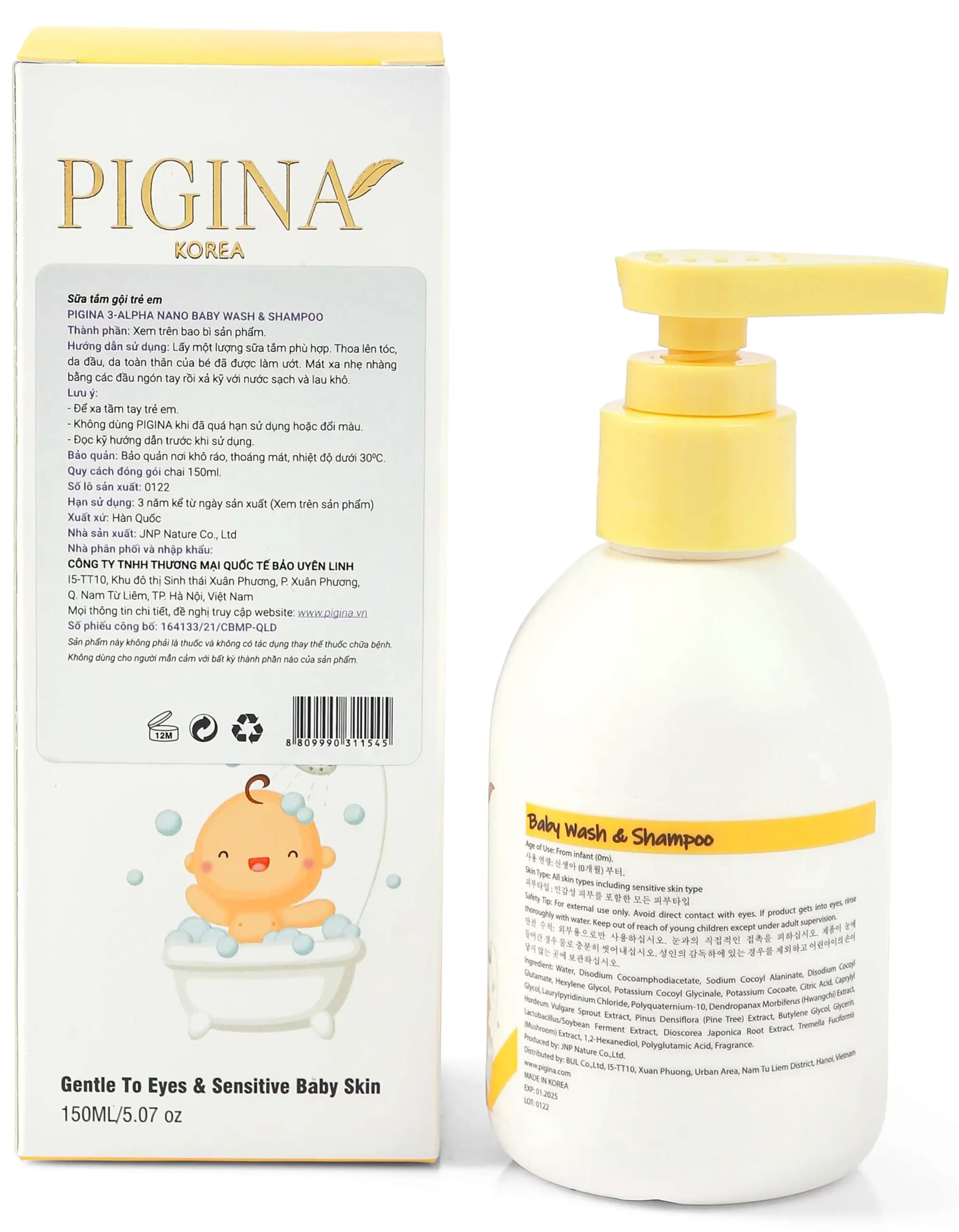 Thông tin hộp Sữa tắm gội toàn thân cho bé Pigina Baby Wash & Shampoo chính hãng giá tốt - Droppii Shops