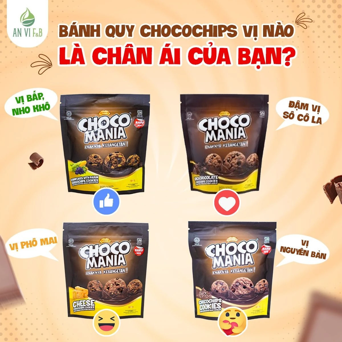 Bánh Quy Chocochips đậm Choco Mania - 4 Vị Hấp Dẫn Phù Hợp Mọi đối Tượng - Droppii Shops