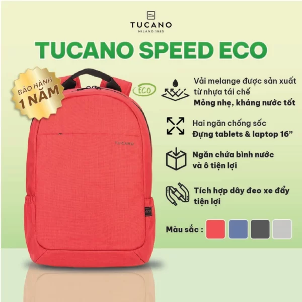Balo Tái Chế Tucano Speed Eco Macbook Pro 16'' - Màu đỏ - Droppii Shops