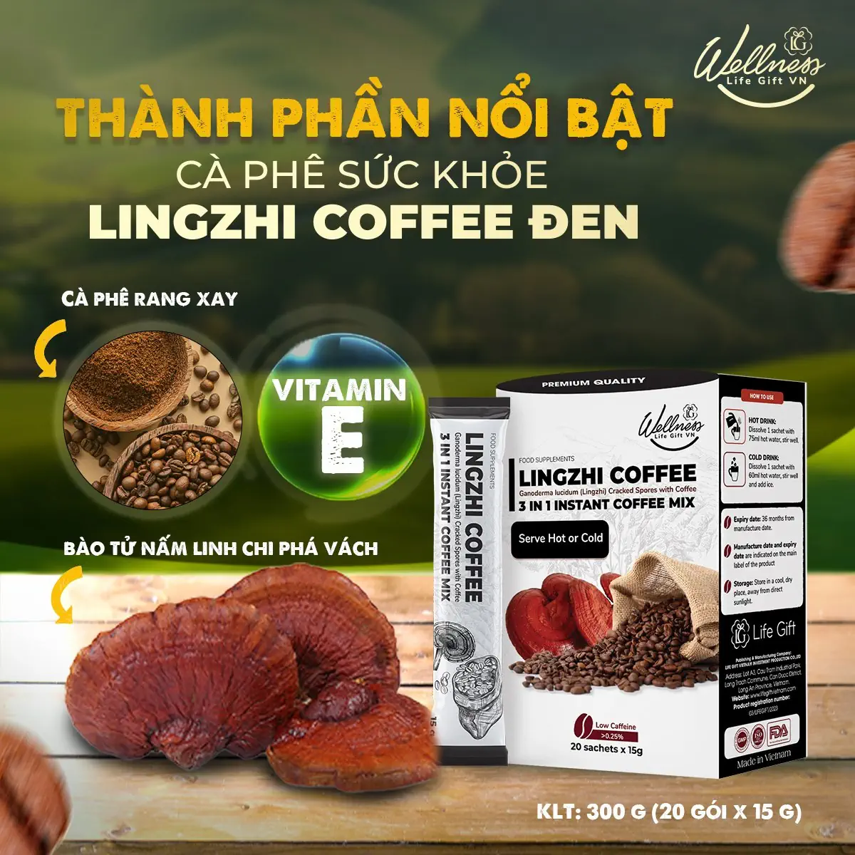 Thành Phần Nổi Bật Cà Phê Sức Khỏe Lingzhi Coffee đen - Droppii Mall